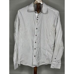 Platini Jeans Cougar Men's White Striped Long Sleeve Button Up Shirt Size XL